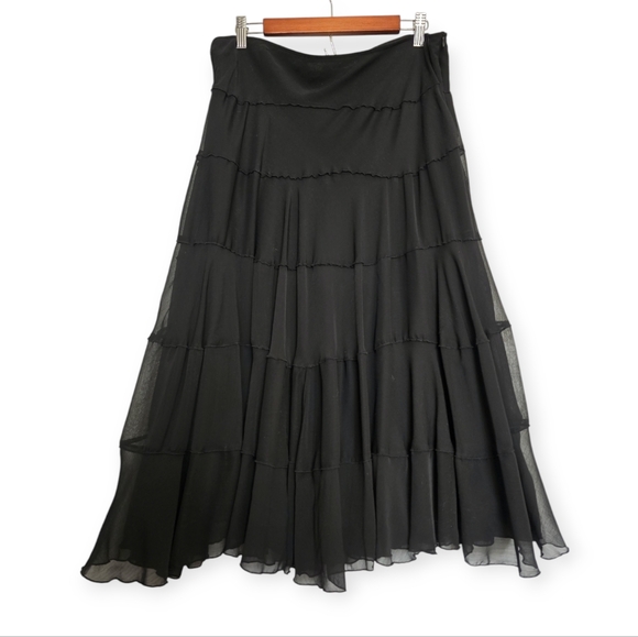 Vintage 90s black tiered midi skirt - Picture 3 of 8